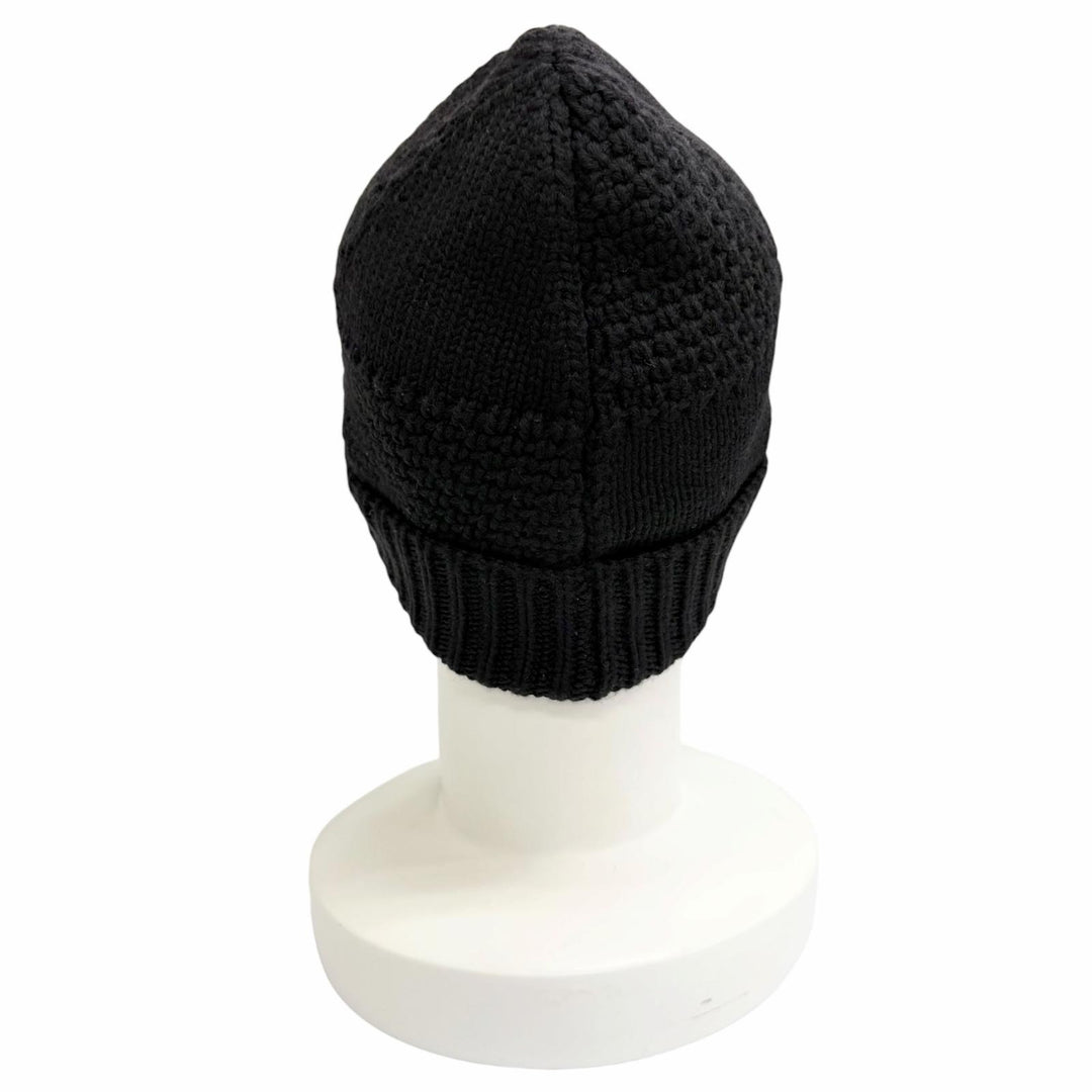 Great LOUIS VUITTON Knit cap Logo leather patch Damier knit hat black 402775
