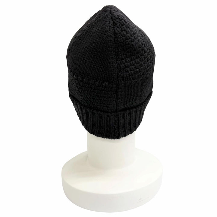Great LOUIS VUITTON Knit cap Logo leather patch Damier knit hat black 402775