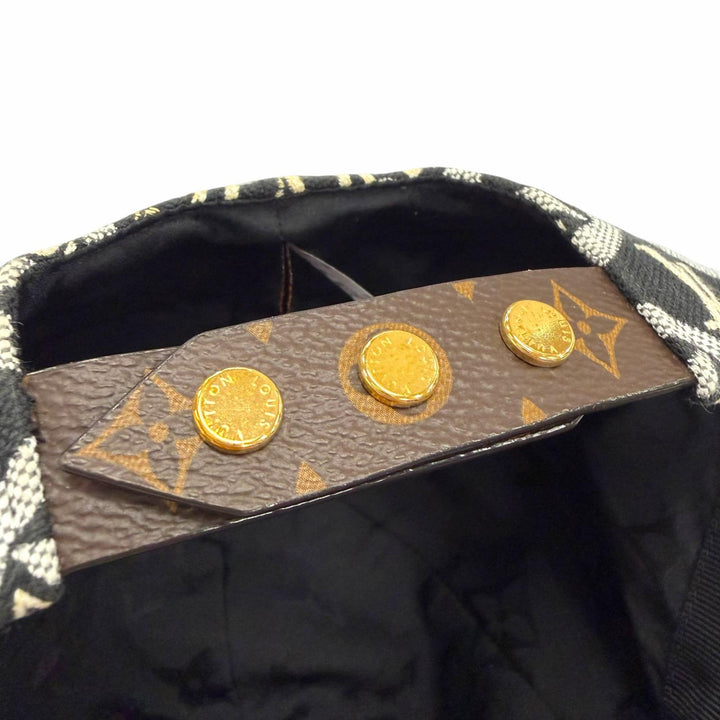 Great LOUIS VUITTON cap Monogram Flower 1854 Lambskin leather hat Black M MP2900