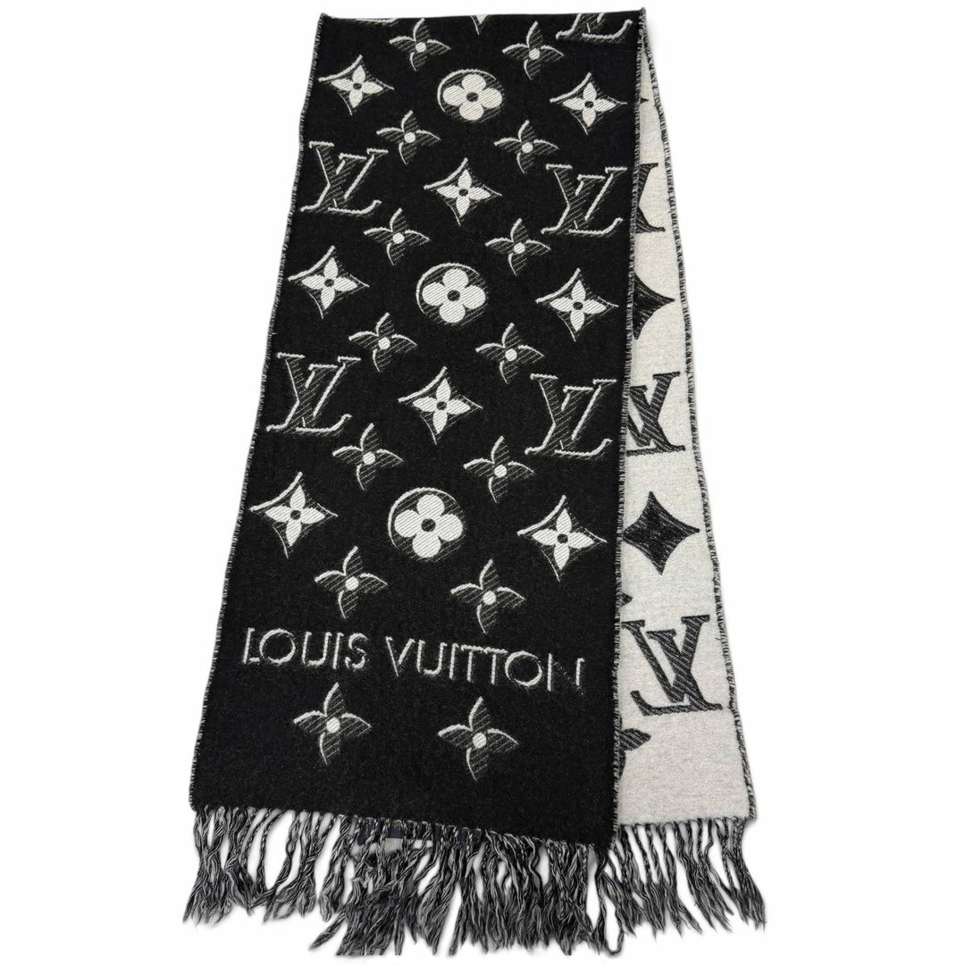Great LOUIS VUITTON Scarf LV Essential Monogram Shine Fringe black