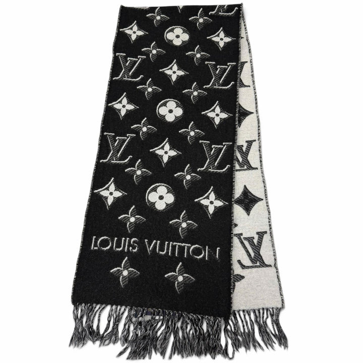 Great LOUIS VUITTON Scarf LV Essential Monogram Shine Fringe black