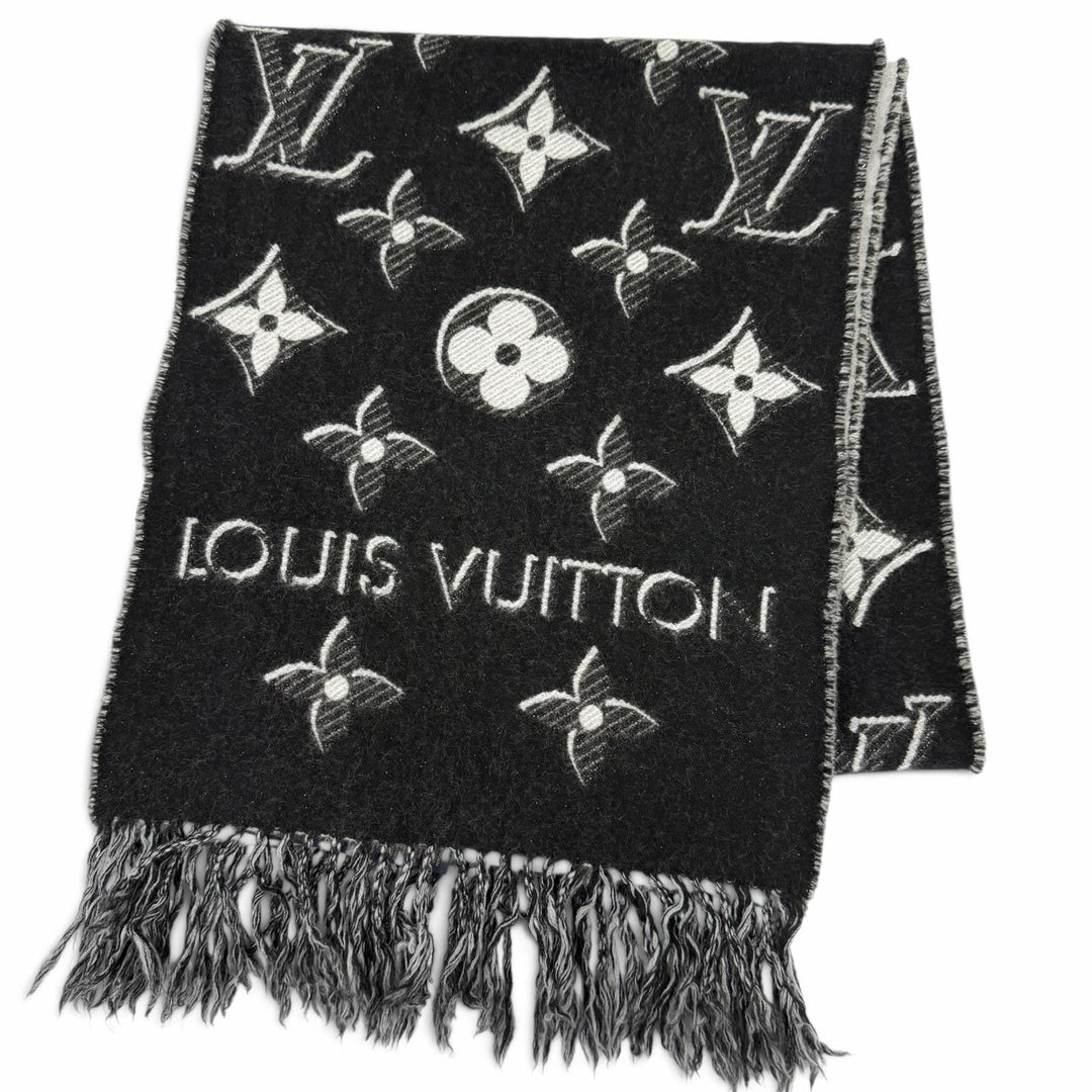 Great LOUIS VUITTON Scarf LV Essential Monogram Shine Fringe black