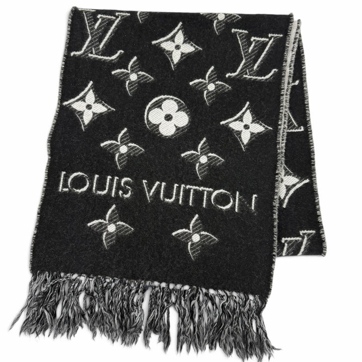 Great LOUIS VUITTON Scarf LV Essential Monogram Shine Fringe black
