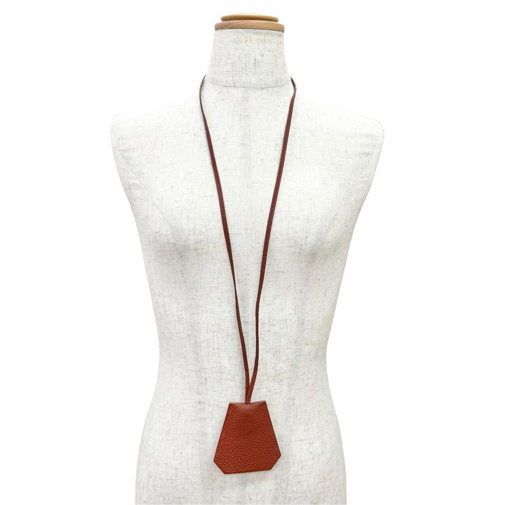 Excellent HERMES Necklace Margiela-era Clochette Brown Togo Leather Women