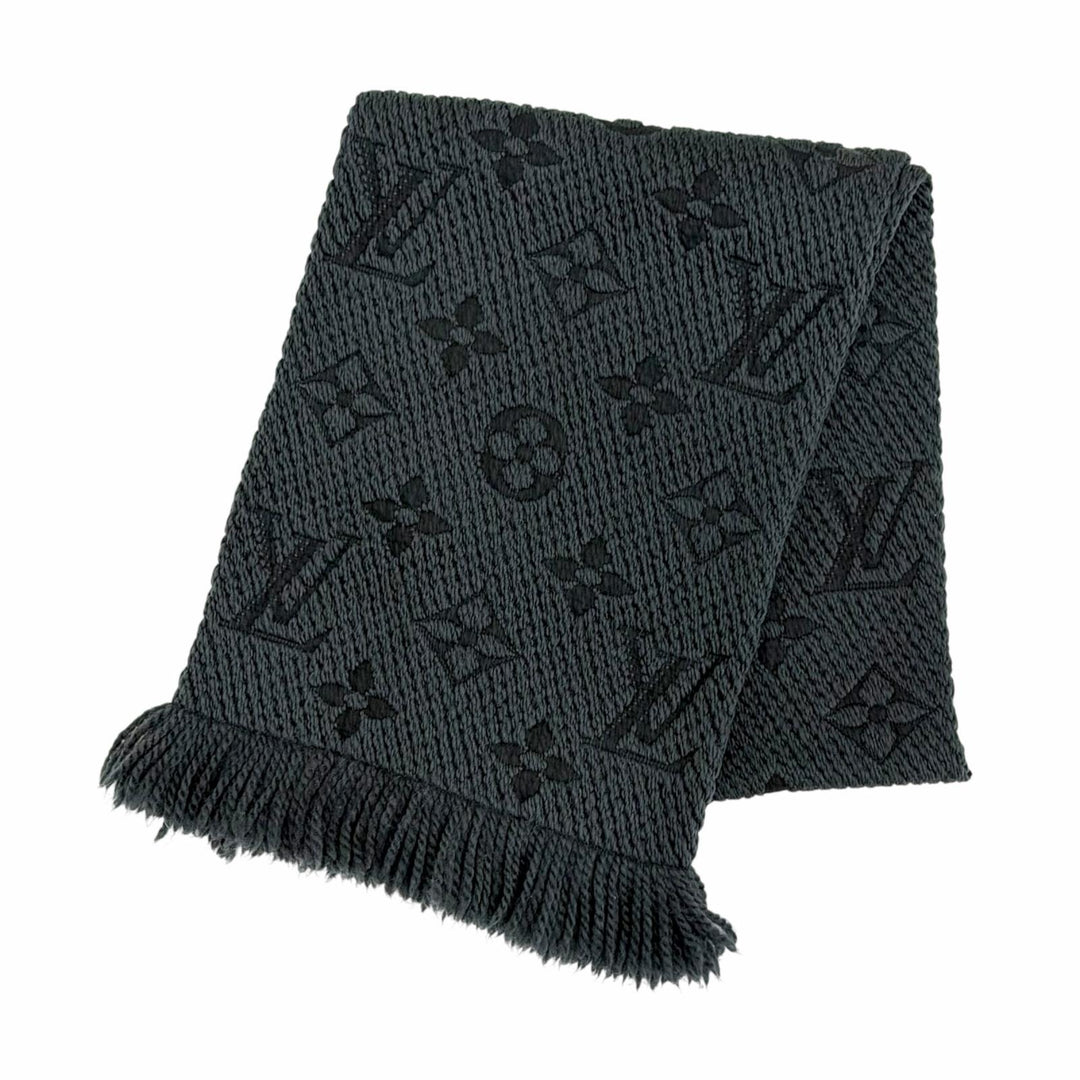 Great LOUIS VUITTON Scarf Escalp Logo Mania Monogram Dark gray wool Women 413287