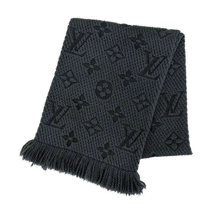 Great LOUIS VUITTON Scarf Escalp Logo Mania Monogram Dark gray wool Women 413287