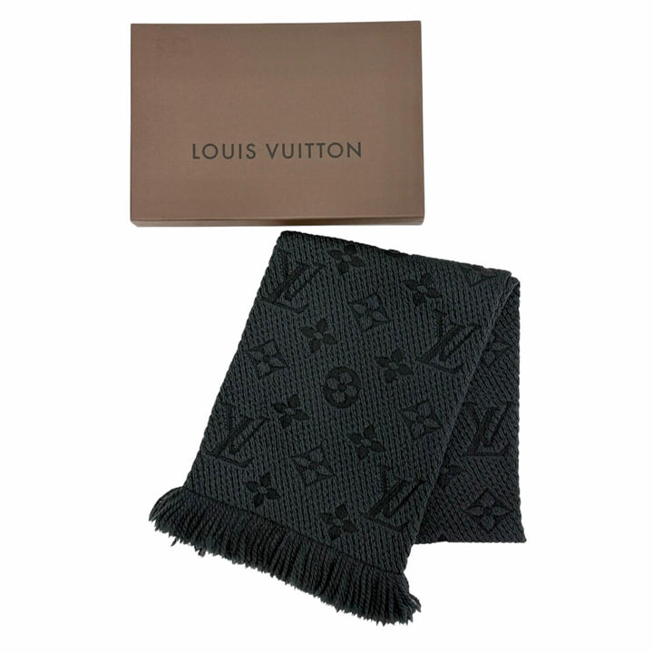 Great LOUIS VUITTON Scarf Escalp Logo Mania Monogram Dark gray wool Women 413287