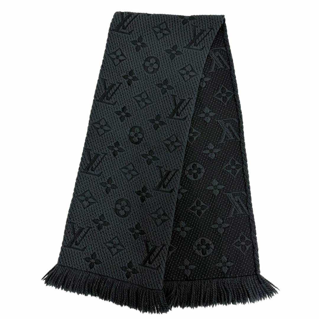 Great LOUIS VUITTON Scarf Escalp Logo Mania Monogram Dark gray wool Women 413287