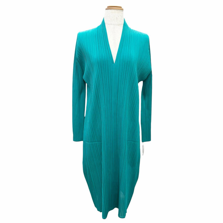 Excellent PLEATS PLEASE one piece V-neck long sleeves Emerald green 3 PP71-JH146