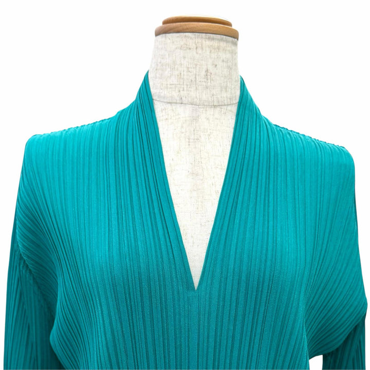 Excellent PLEATS PLEASE one piece V-neck long sleeves Emerald green 3 PP71-JH146