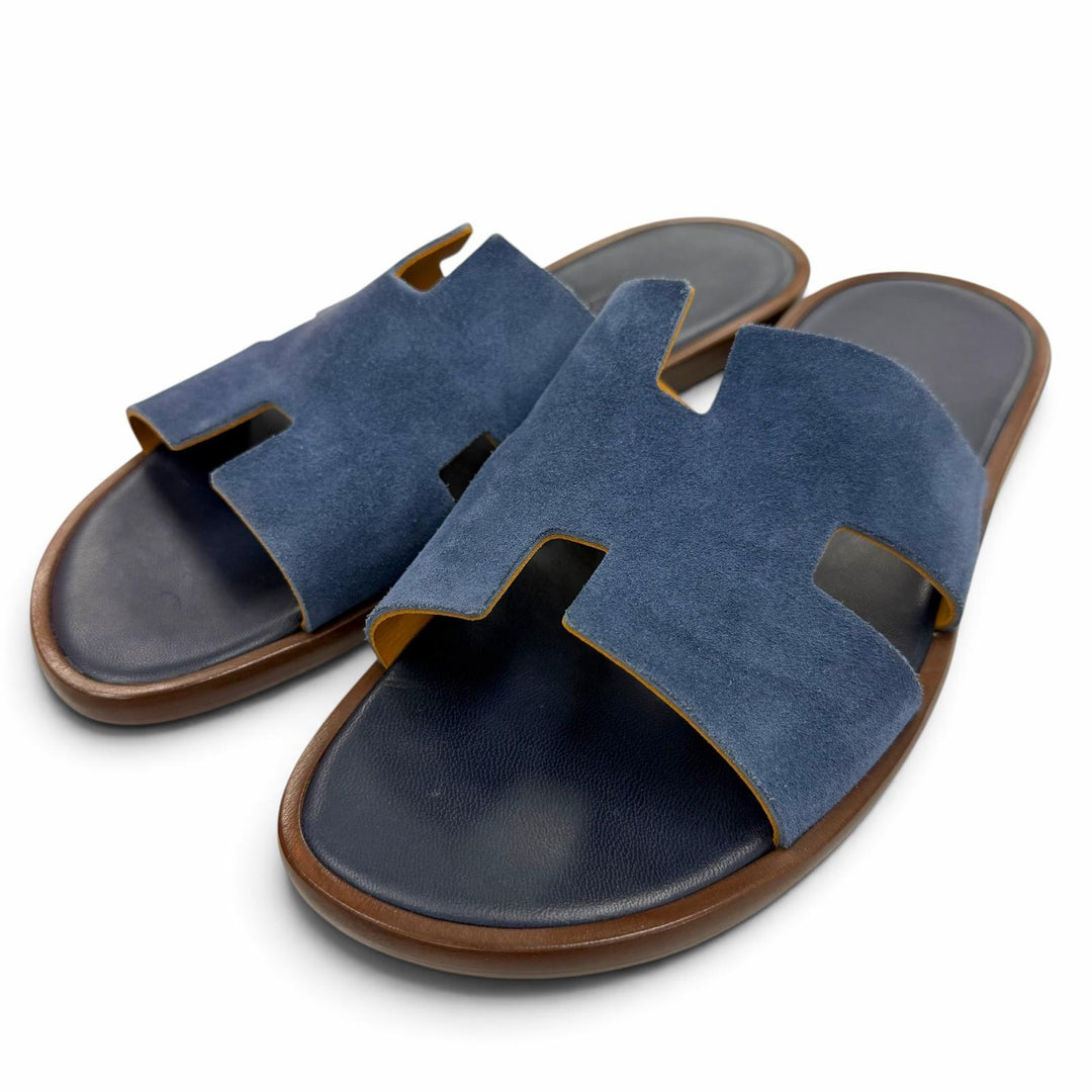 Excellent HERMES Sandals Izmir slide Navy Suede leather mens 41