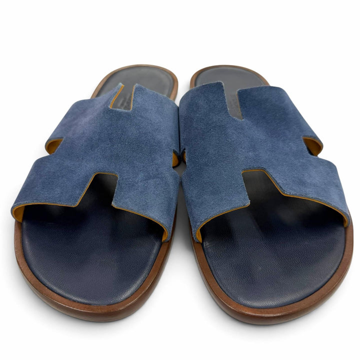 Excellent HERMES Sandals Izmir slide Navy Suede leather mens 41