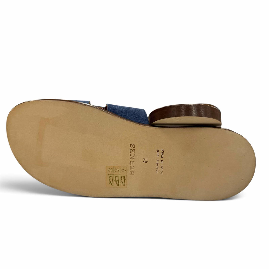 Excellent HERMES Sandals Izmir slide Navy Suede leather mens 41
