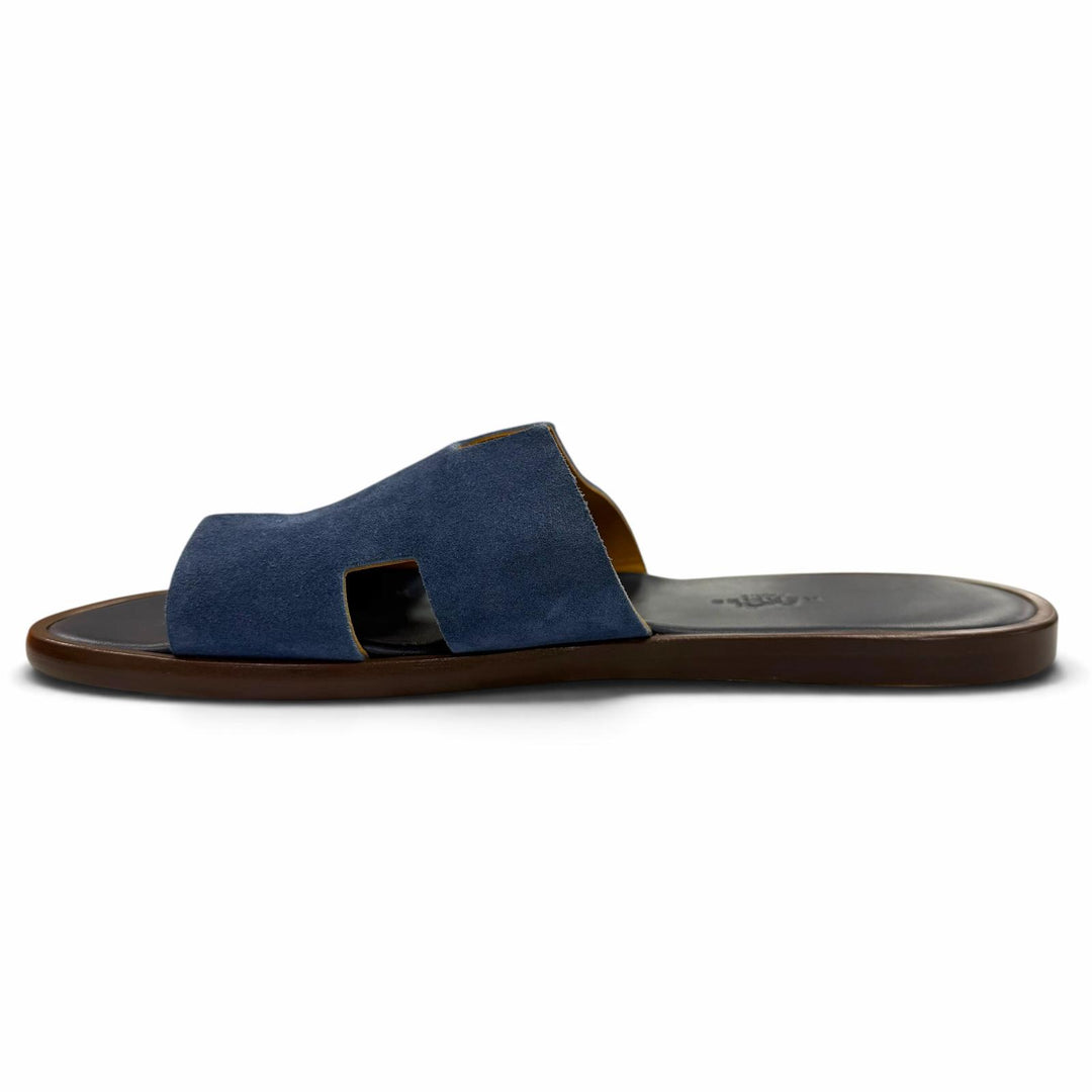 Excellent HERMES Sandals Izmir slide Navy Suede leather mens 41