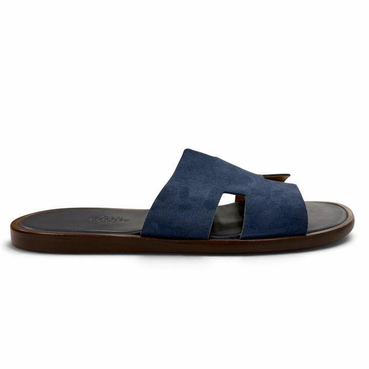 Excellent HERMES Sandals Izmir slide Navy Suede leather mens 41