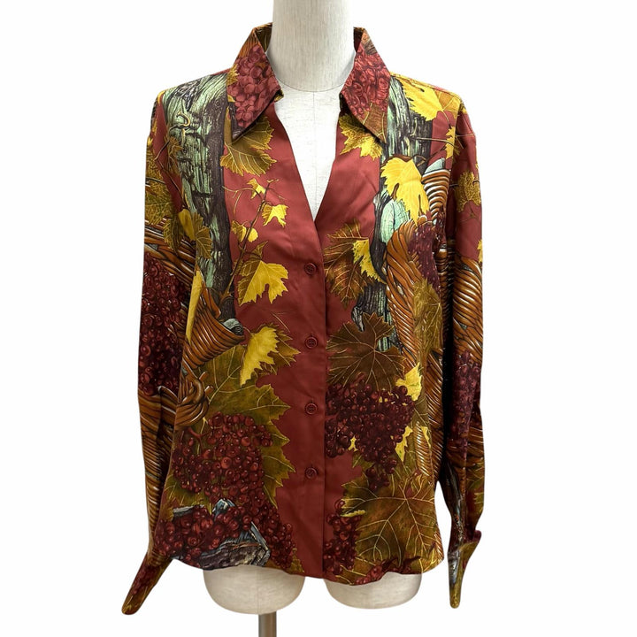 Excellent HERMES Long sleeve shirt Vendanges (grape harvest) Multi silk Women 42