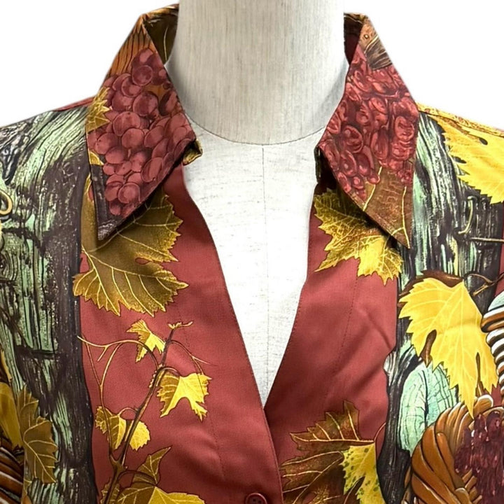 Excellent HERMES Long sleeve shirt Vendanges (grape harvest) Multi silk Women 42