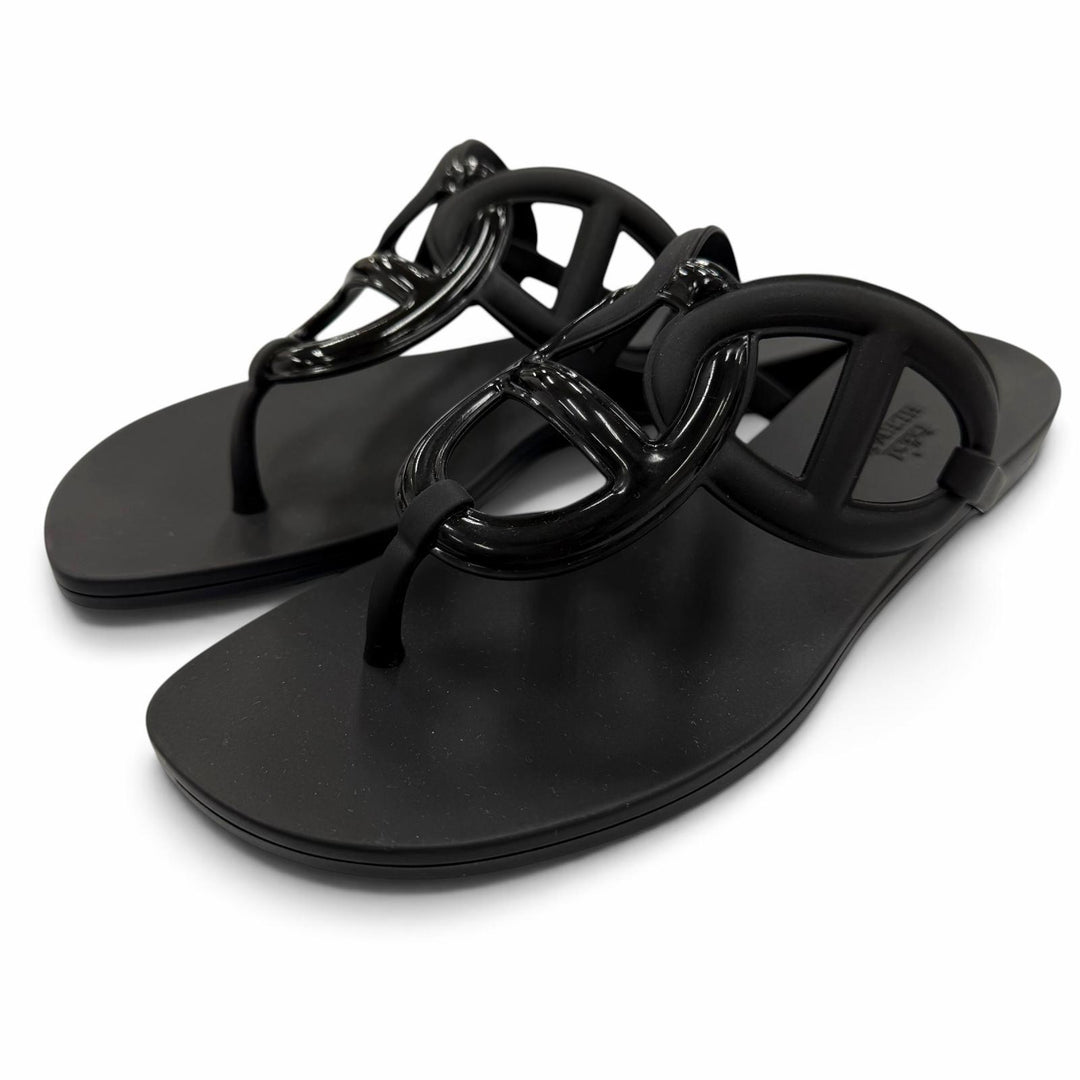 Pristine HERMES Sandals Egeri Chaine d'Ancre flat sandals with thong rubber 36