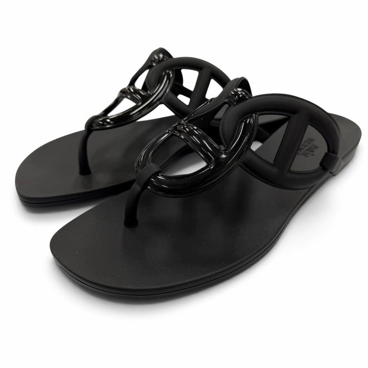 Pristine HERMES Sandals Egeri Chaine d'Ancre flat sandals with thong rubber 36