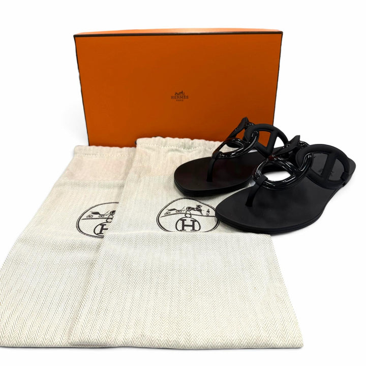 Pristine HERMES Sandals Egeri Chaine d'Ancre flat sandals with thong rubber 36