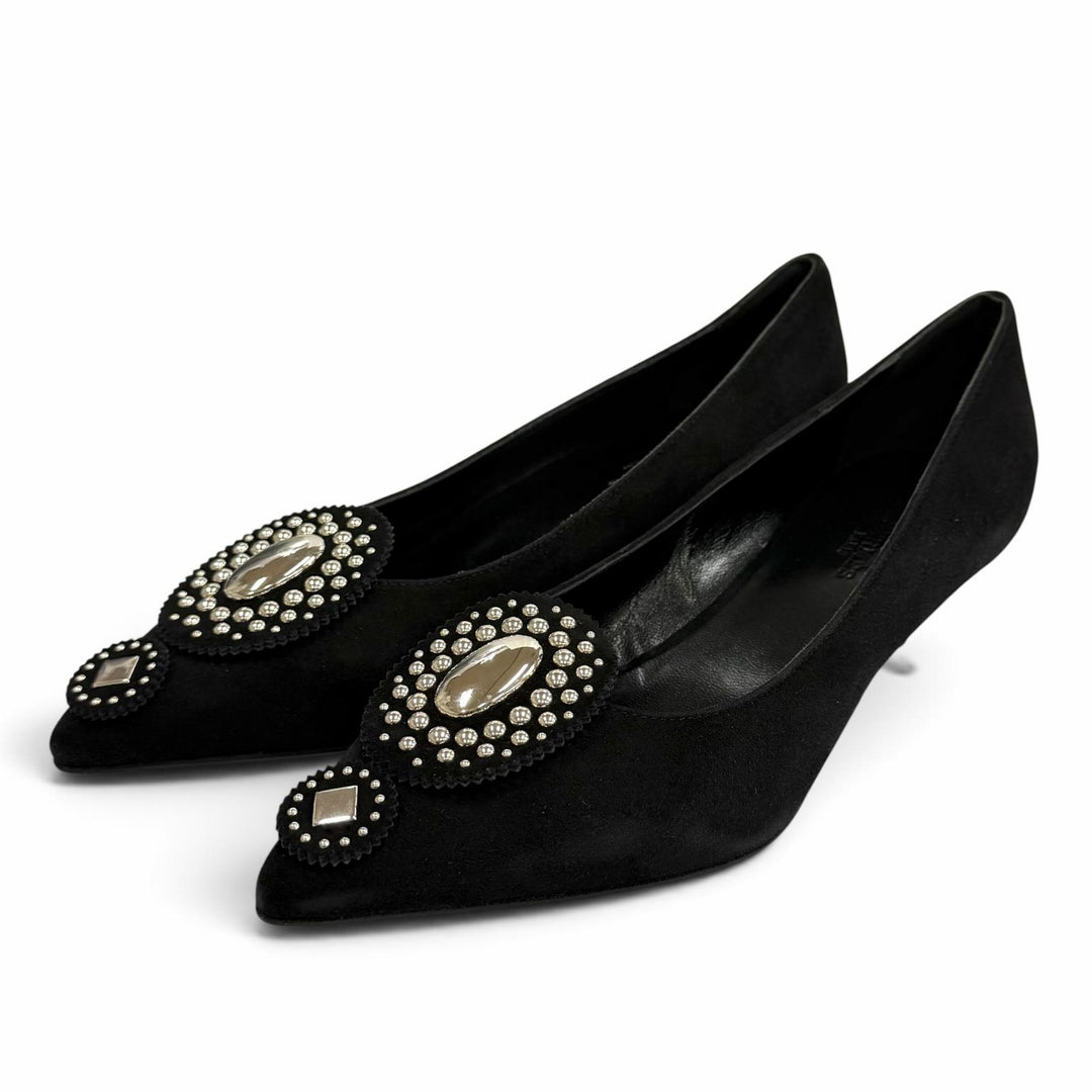 Pristine HERMES pumps Studded pointed-toe suede leather shoes Suede leather 36
