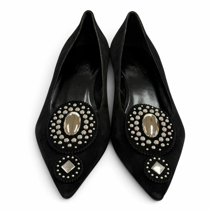 Pristine HERMES pumps Studded pointed-toe suede leather shoes Suede leather 36