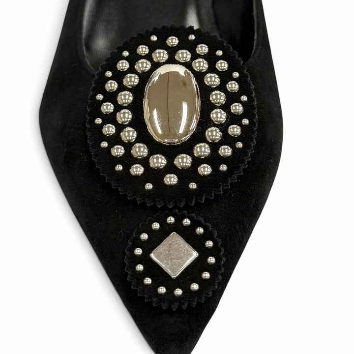 Pristine HERMES pumps Studded pointed-toe suede leather shoes Suede leather 36
