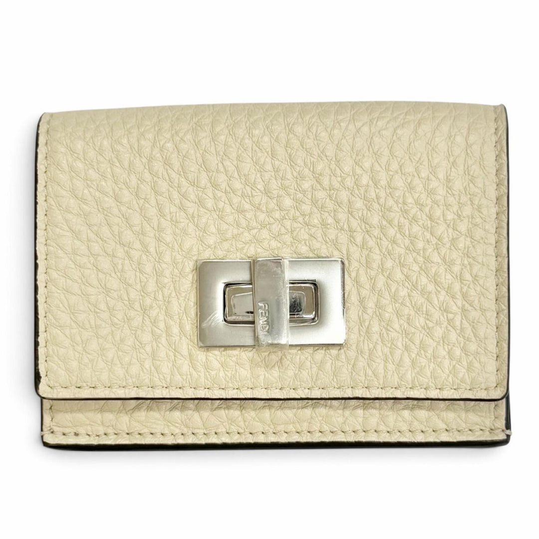 Pristine FENDI Tri-fold wallet Celeria Compact wallet Ivory leather Women 8M0426
