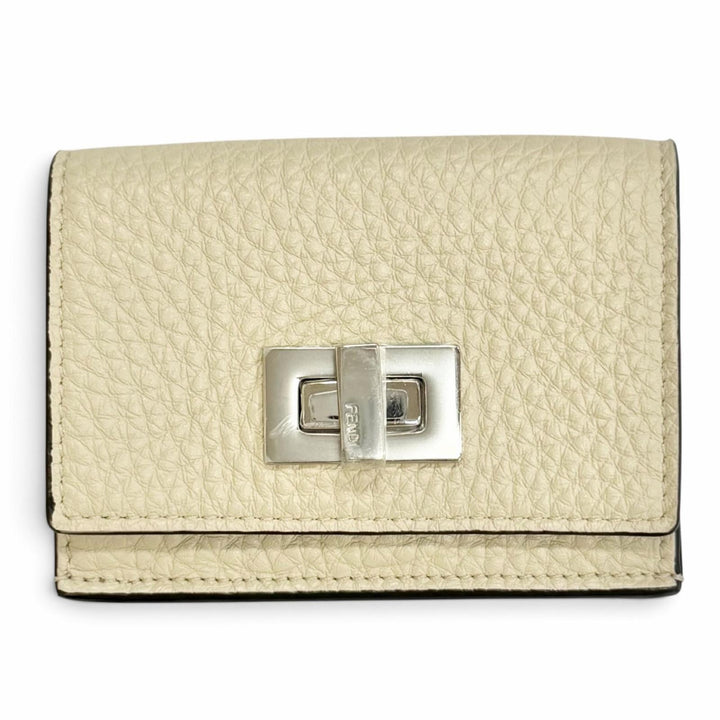Pristine FENDI Tri-fold wallet Celeria Compact wallet Ivory leather Women 8M0426