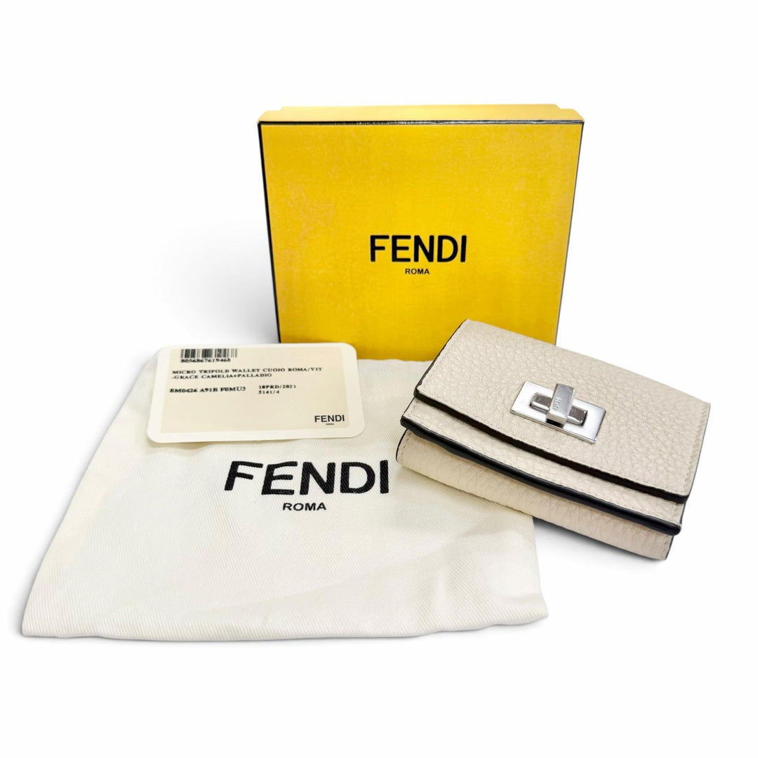 Pristine FENDI Tri-fold wallet Celeria Compact wallet Ivory leather Women 8M0426