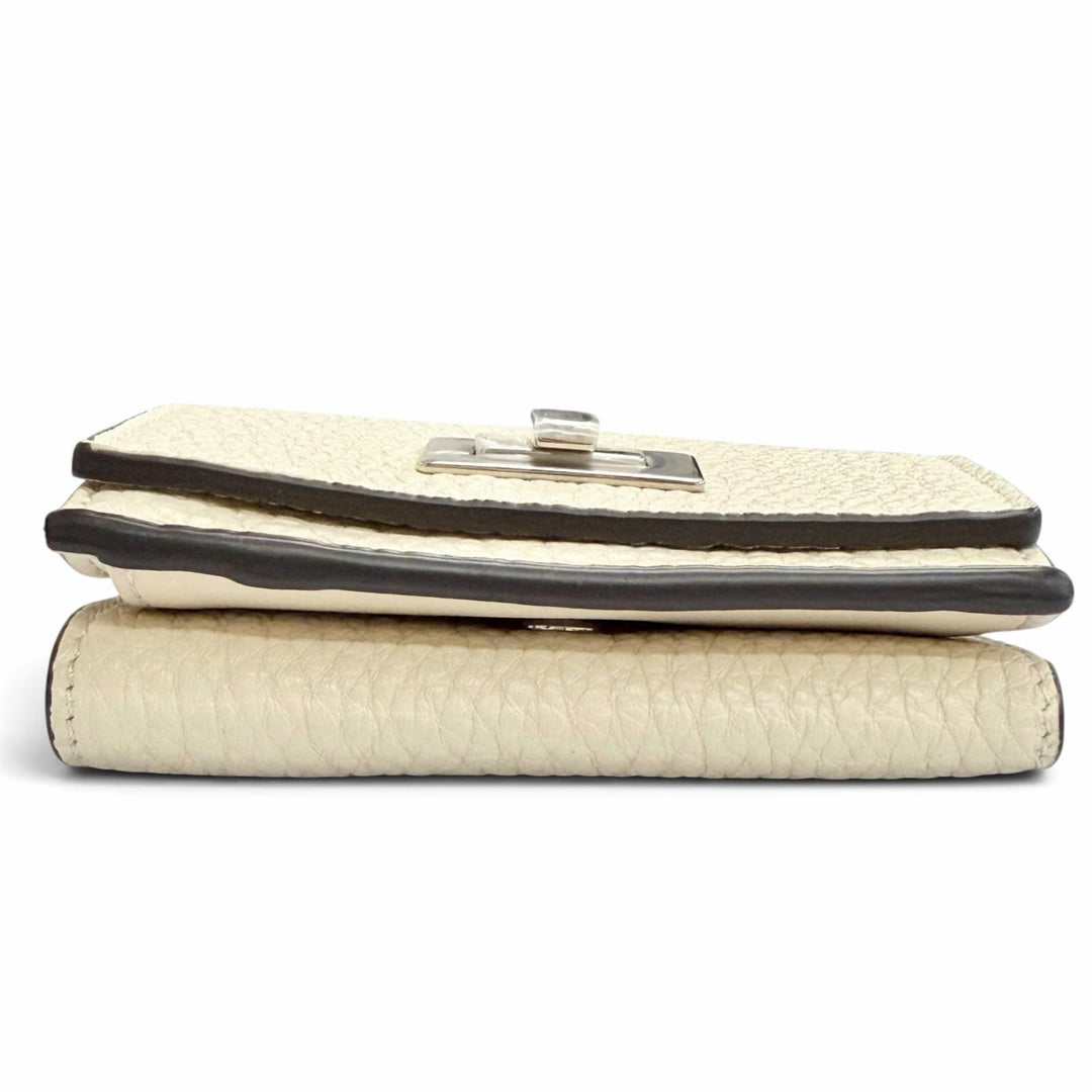 Pristine FENDI Tri-fold wallet Celeria Compact wallet Ivory leather Women 8M0426