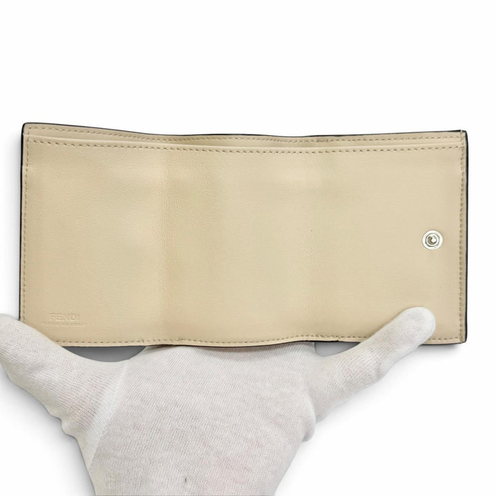 Pristine FENDI Tri-fold wallet Celeria Compact wallet Ivory leather Women 8M0426