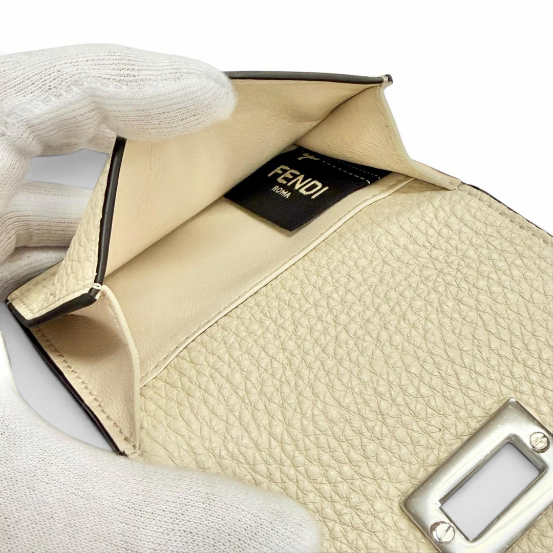 Pristine FENDI Tri-fold wallet Celeria Compact wallet Ivory leather Women 8M0426