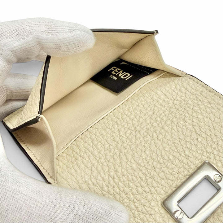 Pristine FENDI Tri-fold wallet Celeria Compact wallet Ivory leather Women 8M0426