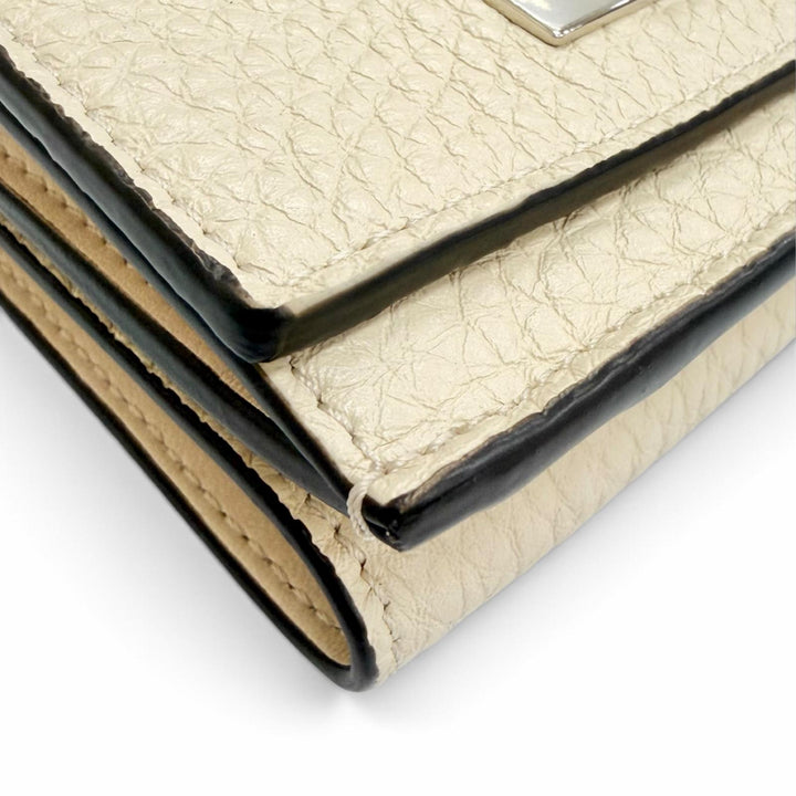 Pristine FENDI Tri-fold wallet Celeria Compact wallet Ivory leather Women 8M0426