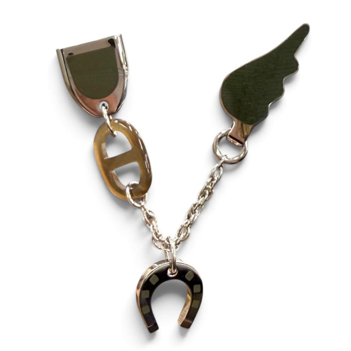 Excellent HERMES Brooch Bon Voyage Pin Brooch Chaine d'Ancre Silver Buffalo horn Women