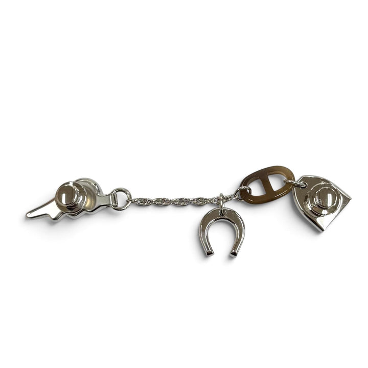 Excellent HERMES Brooch Bon Voyage Pin Brooch Chaine d'Ancre Silver Buffalo horn Women