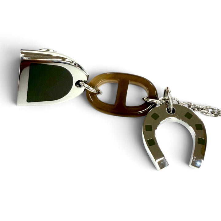 Excellent HERMES Brooch Bon Voyage Pin Brooch Chaine d'Ancre Silver Buffalo horn Women