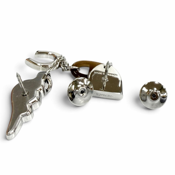 Excellent HERMES Brooch Bon Voyage Pin Brooch Chaine d'Ancre Silver Buffalo horn Women
