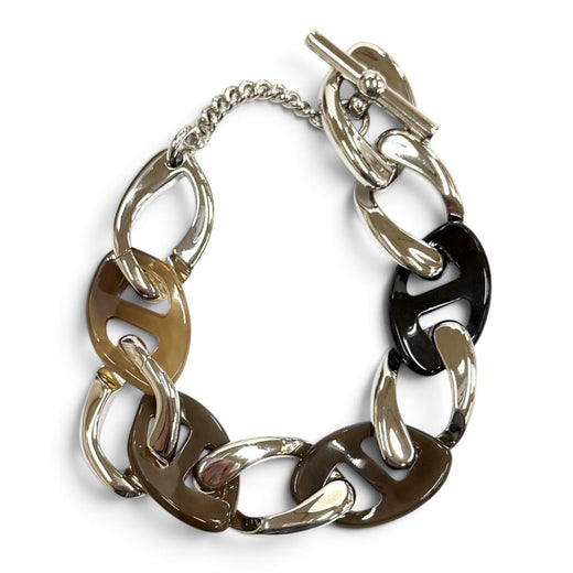 Excellent HERMES bracelet Chaine de H Silver Buffalo horn Women