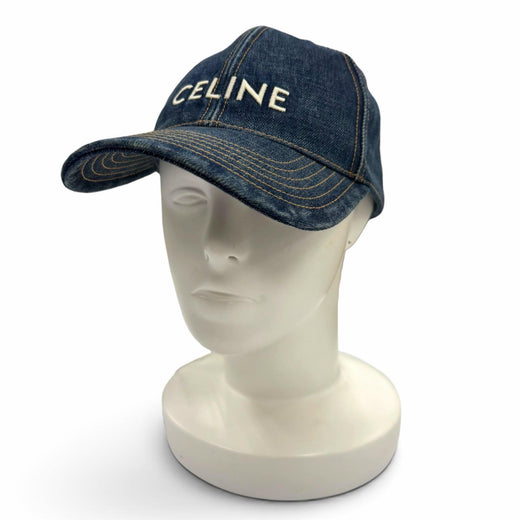 Pristine CELINE cap Logo embroidered denim hat Indigo cotton mens L 2AUS9815V