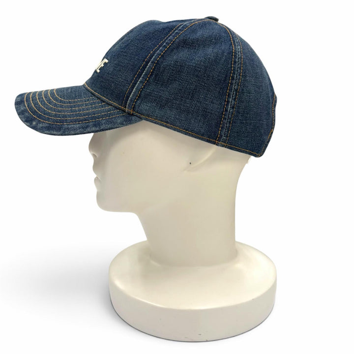 Pristine CELINE cap Logo embroidered denim hat Indigo cotton mens L 2AUS9815V