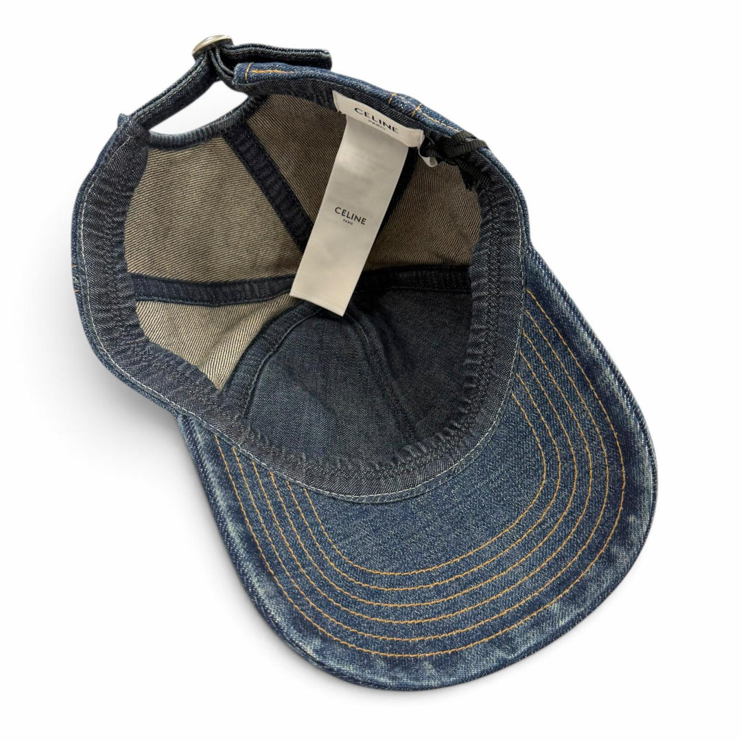 Pristine CELINE cap Logo embroidered denim hat Indigo cotton mens L 2AUS9815V