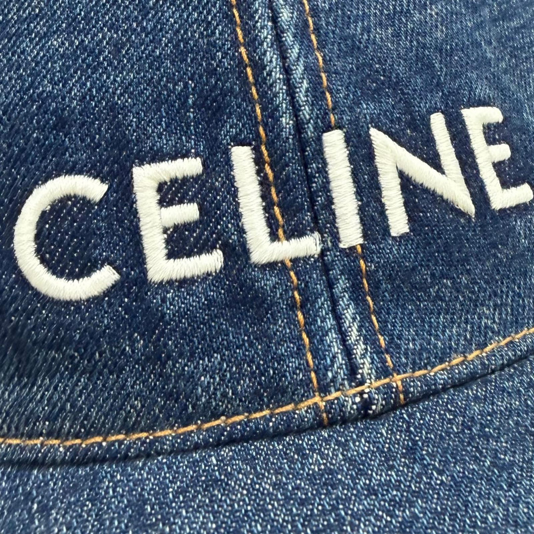 Pristine CELINE cap Logo embroidered denim hat Indigo cotton mens L 2AUS9815V