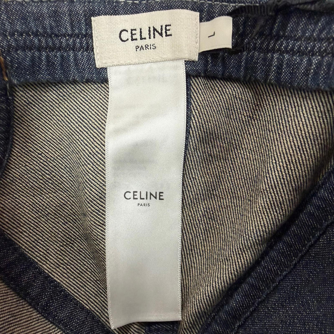 Pristine CELINE cap Logo embroidered denim hat Indigo cotton mens L 2AUS9815V