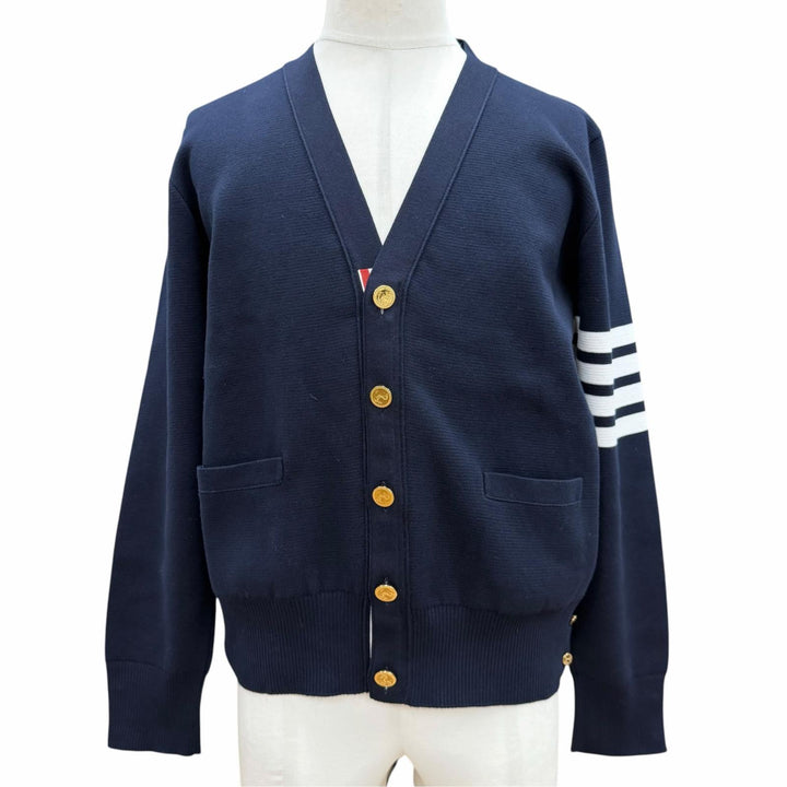 Excellent THOM BROWNE cardigan Navy cotton mens 2 MKC171A
