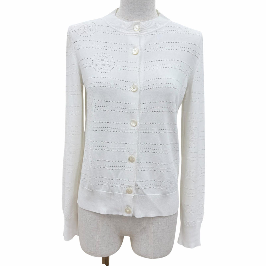 Excellent HERMES cardigan H-lift Serie Button Long-Sleeve Knit white Women 36