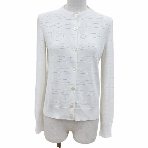 Excellent HERMES cardigan H-lift Serie Button Long-Sleeve Knit white Women 36