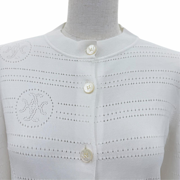 Excellent HERMES cardigan H-lift Serie Button Long-Sleeve Knit white Women 36