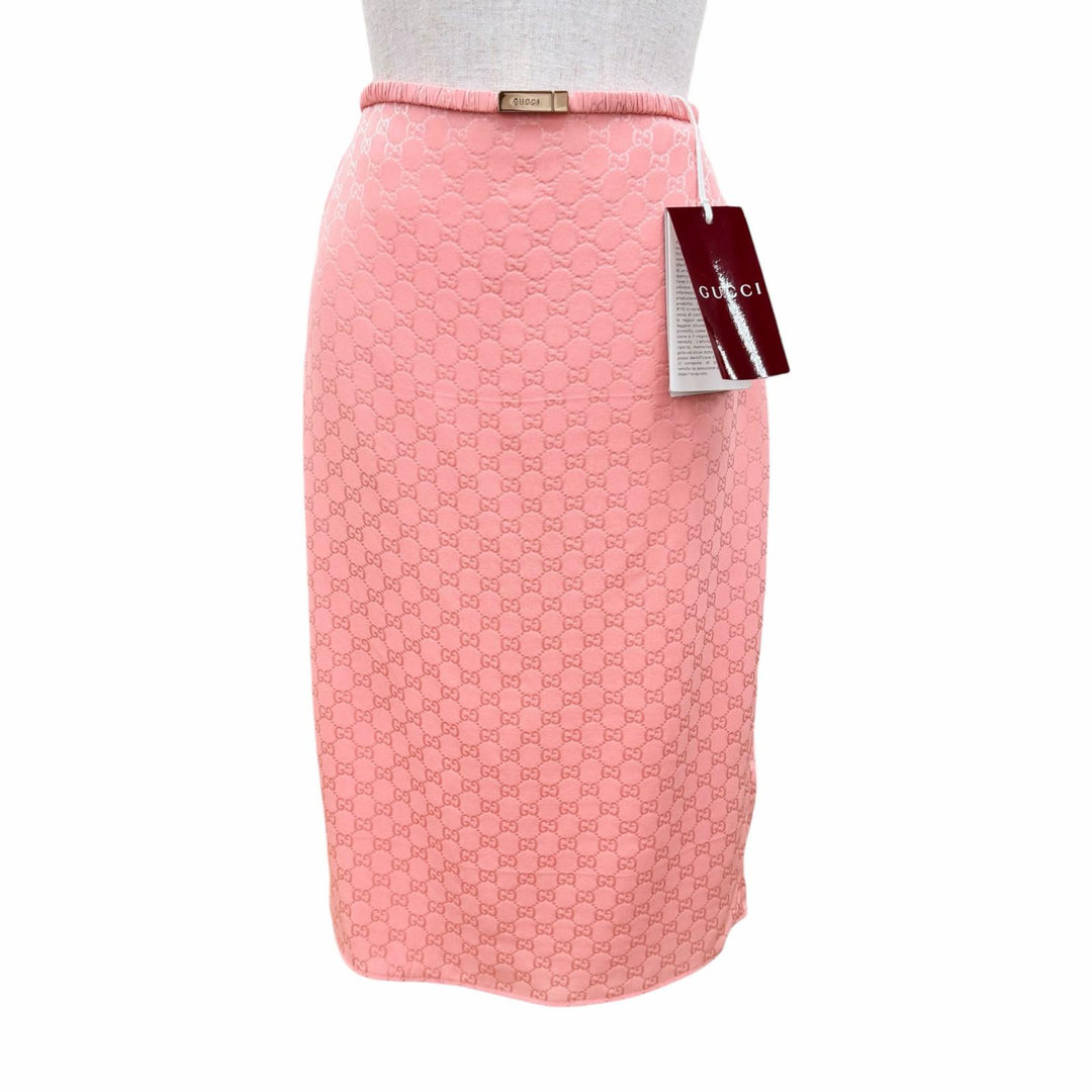 Pristine GUCCI Tight Skirt GG pattern with petticoat pink silk Women 40 846275